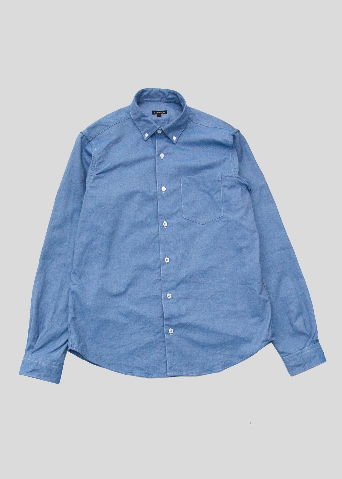 Single Needle Shirt, Blue Crinkle Twill