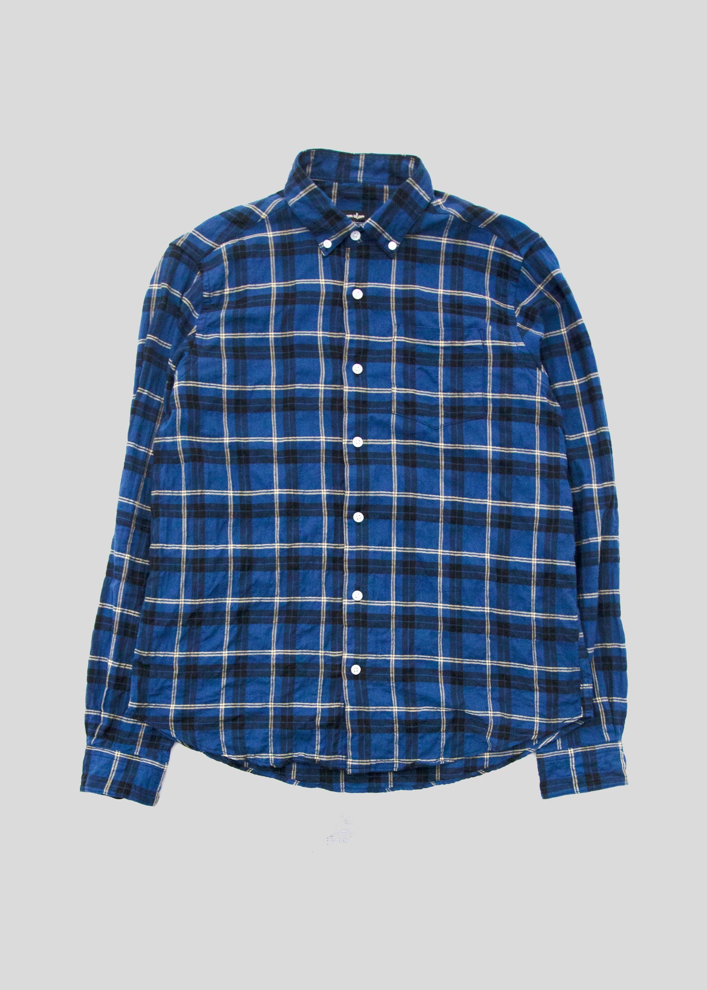 Single Needle Shirt, Blue Pucker Flannel