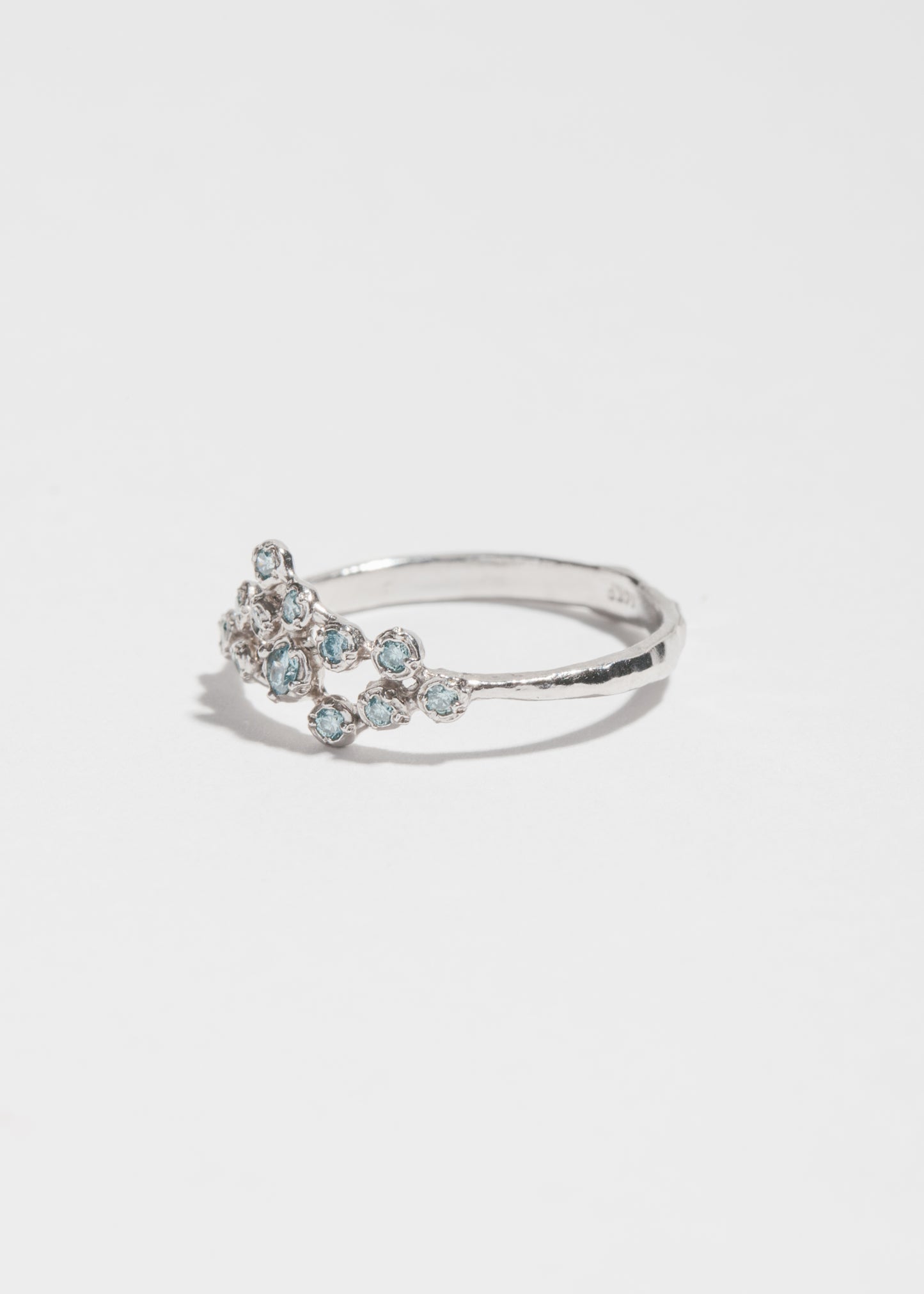 14k White Gold and Blue 12 Diamond Cluster Ring