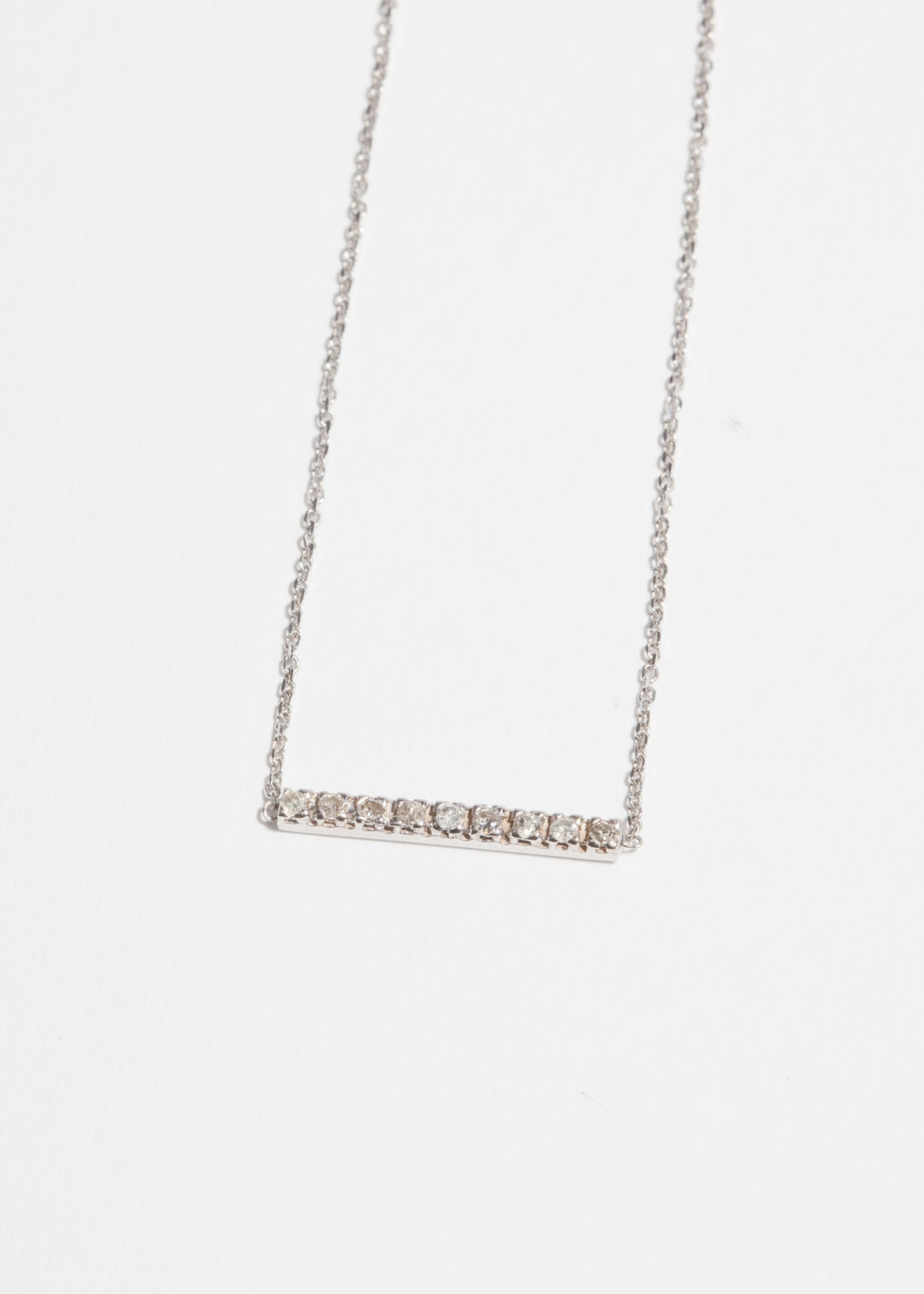 14k White Gold 9 Diamond Stick Necklace