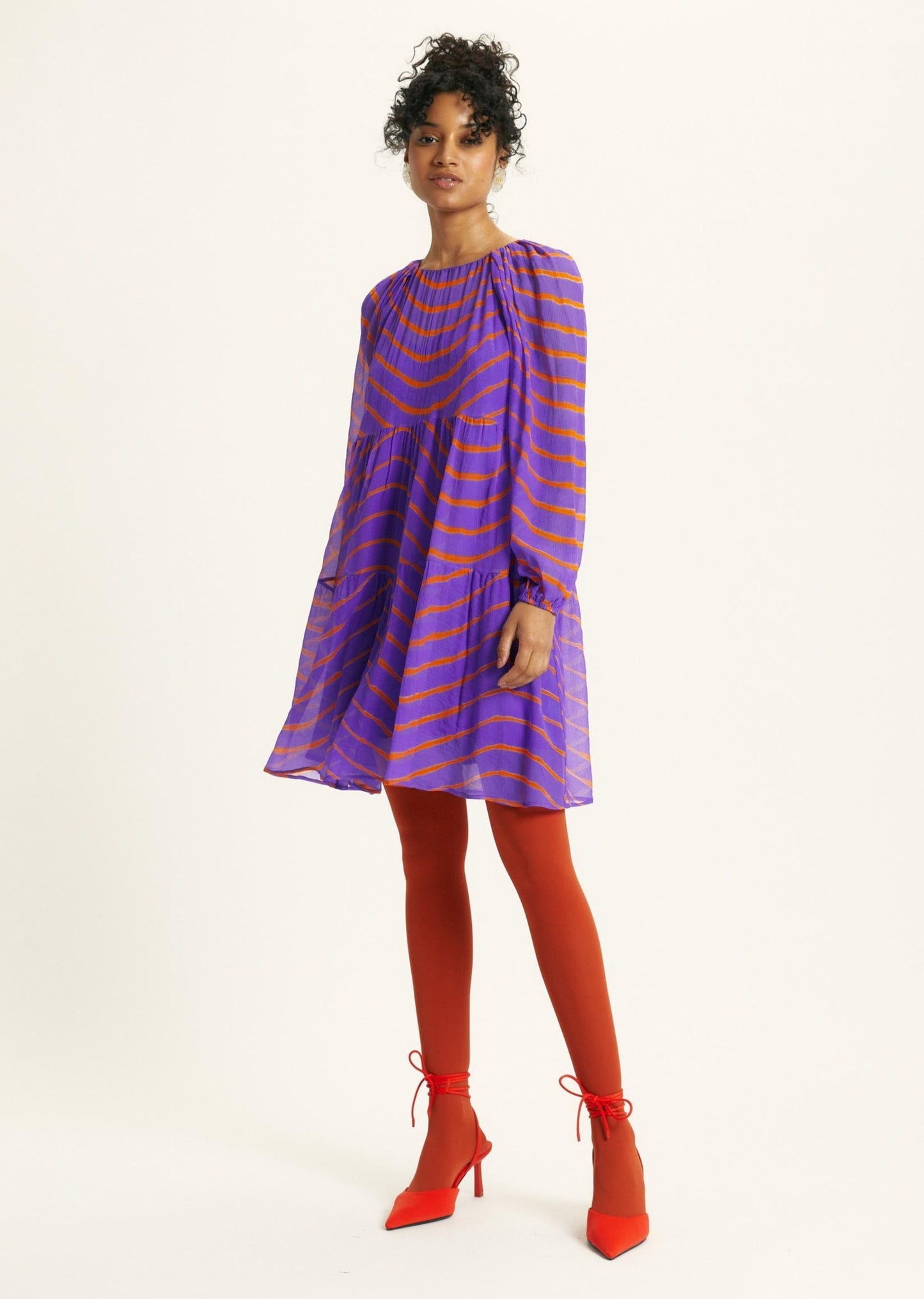Cece Dress - Violet and Tangerine Stripe