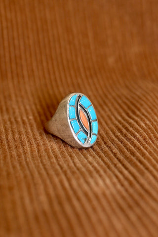 Turquoise and Coral Ring
