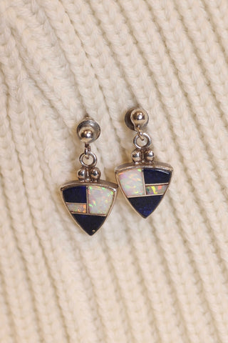 Vintage sterling silver earrings inlaid with lapis and mother of pearl