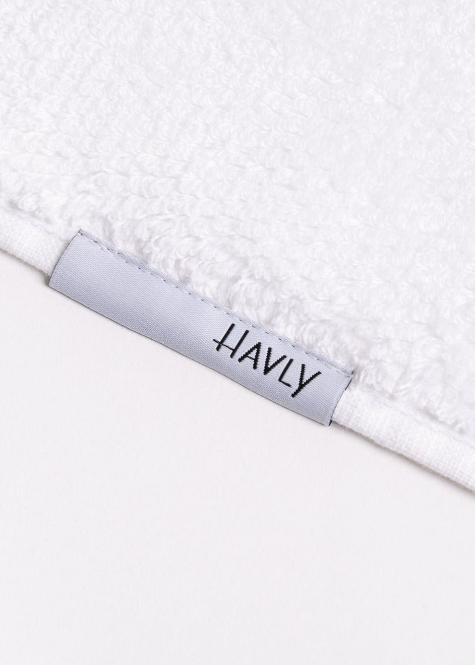 Close up of havly tag on bath towel