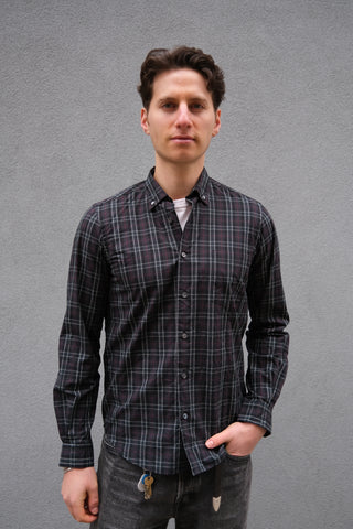 Single Needle Shirt, Navy Plaid