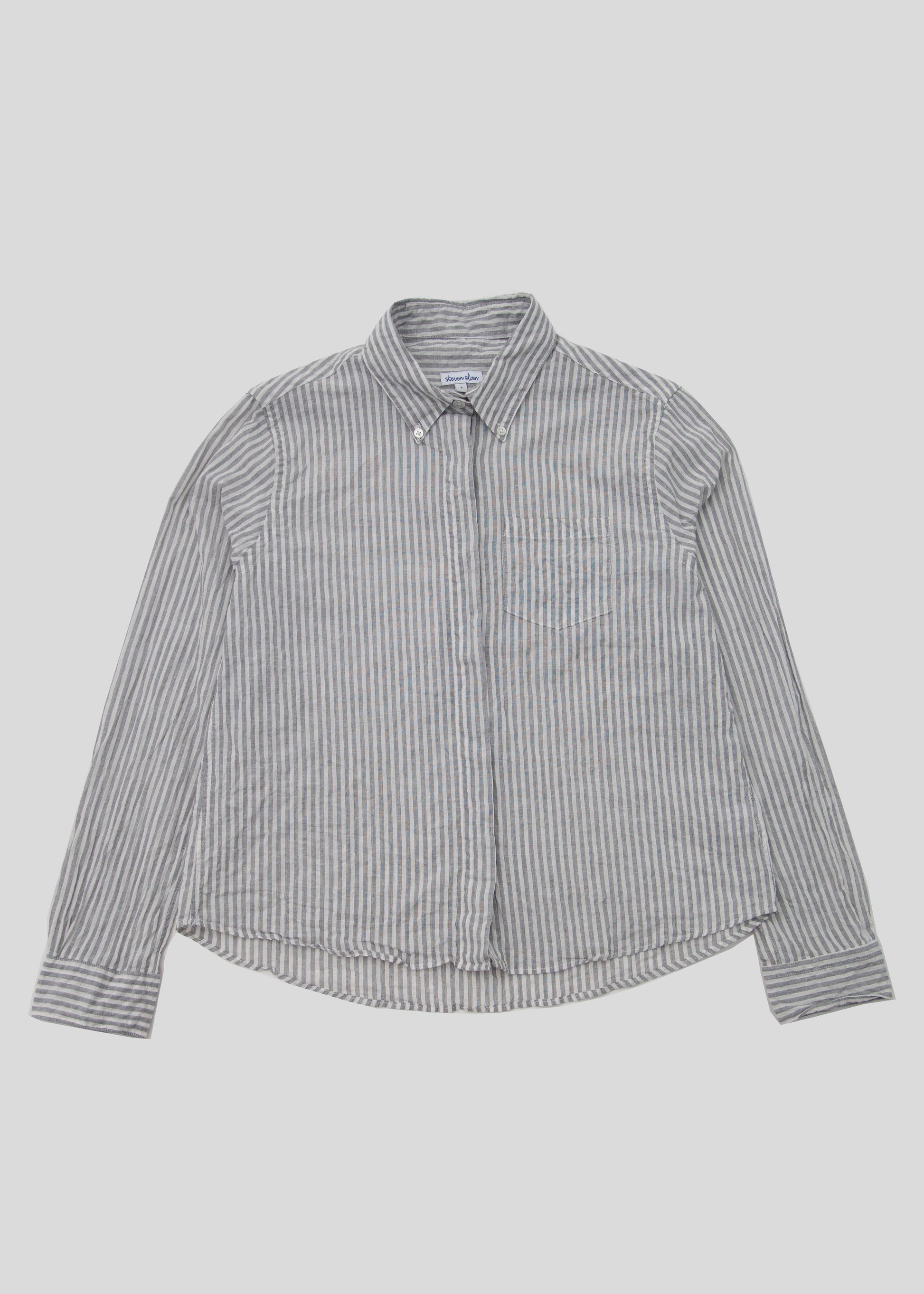 Front flat lay of fly shirt color grey stripe