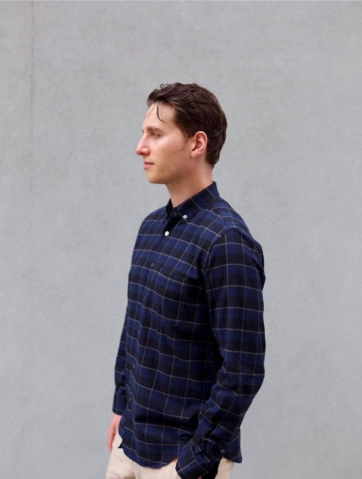 The Single Needle Shirt, Dark Blue Plaid The Single Needle Shirt, Dark Blue Plaid