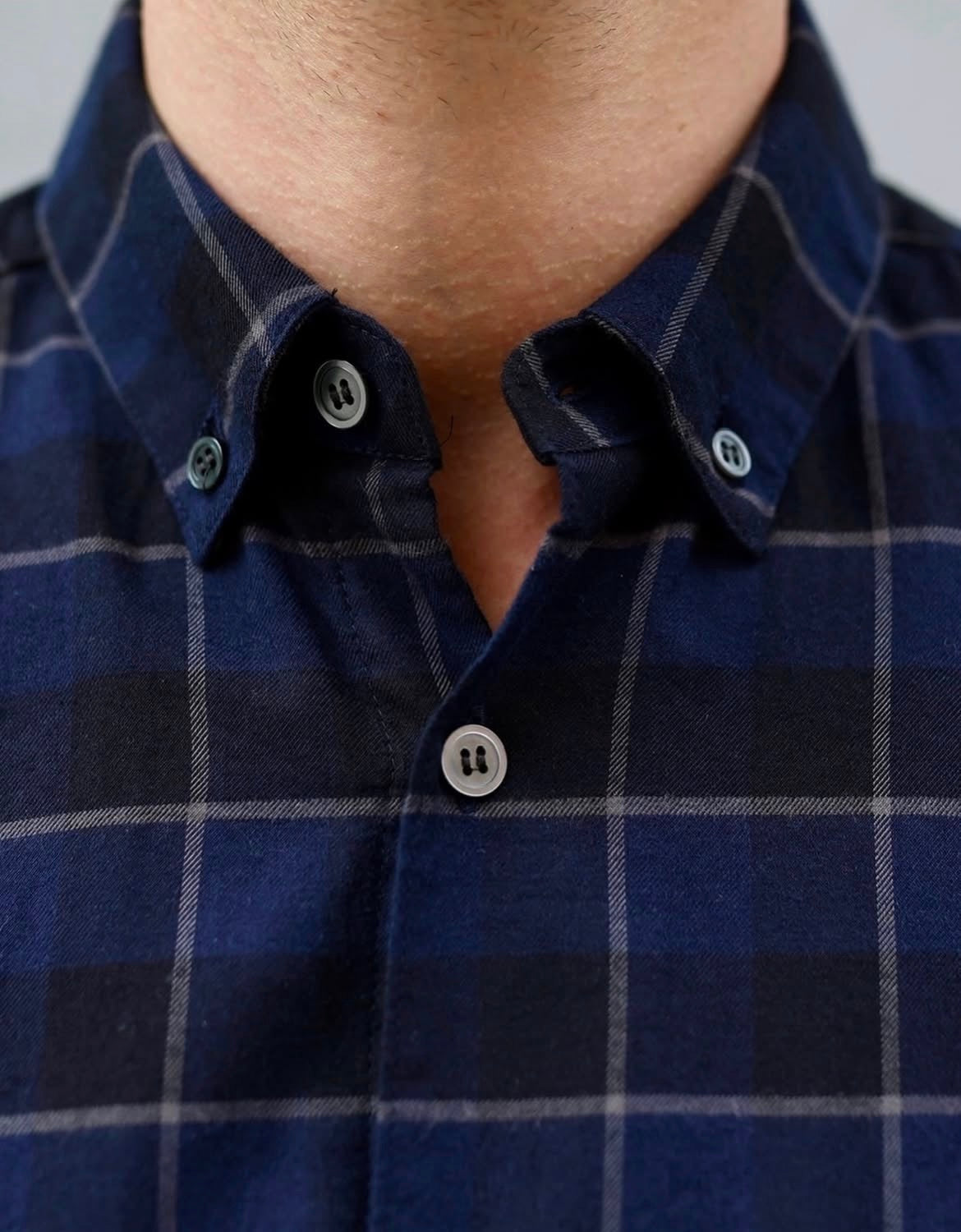 The Single Needle Shirt, Dark Blue Plaid The Single Needle Shirt, Dark Blue Plaid
