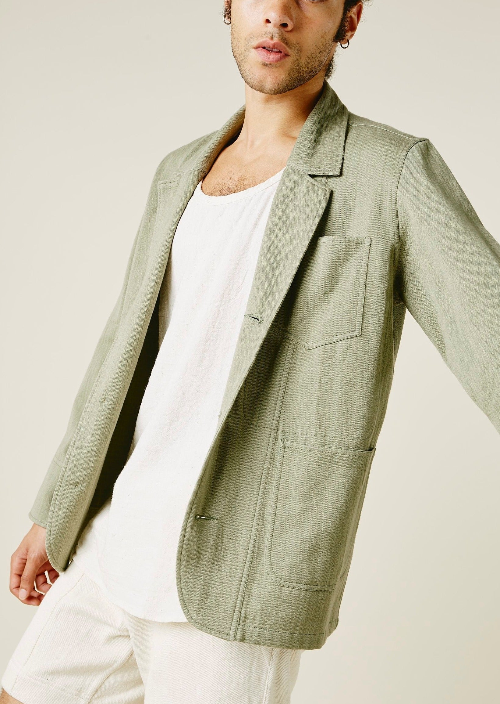 STUDY BLAZER Od Green Military Herringbone