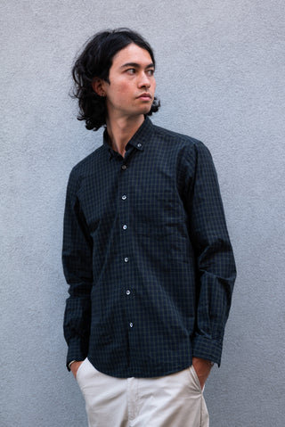Single Needle Shirt, Blue/Green Plaid