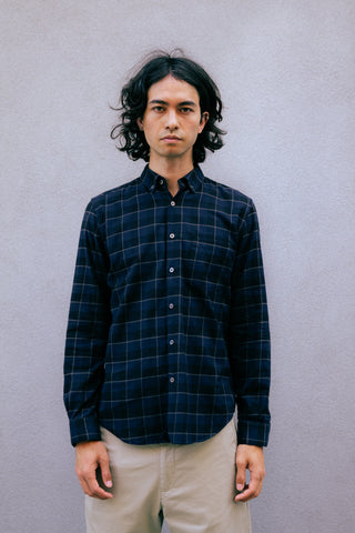 The Single Needle Shirt, Dark Blue Plaid
