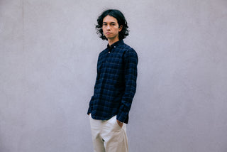 The Single Needle Shirt, Dark Blue Plaid