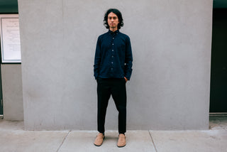 Single Needle Shirt, Navy Flannel