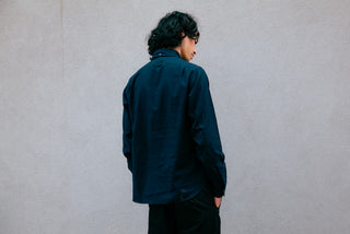 Single Needle Shirt, Navy Flannel