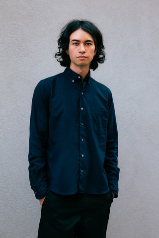 Single Needle Shirt, Navy Flannel