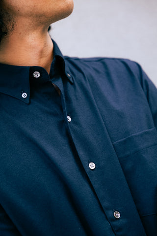 Single Needle Shirt, Navy Flannel
