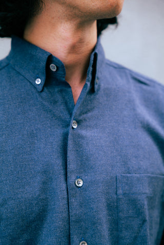 Single Needle Shirt, Brushed Blue