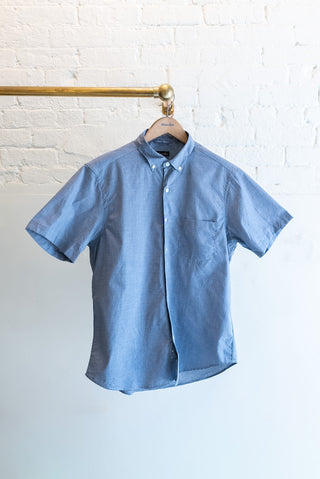 Short Sleeve Single Needle Shirt, Micro Blue Houndstooth