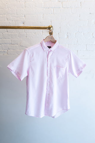 Short Sleeve Single Needle Shirt, Pink Emboss Stripe