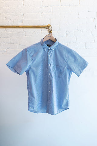 Short Sleeve Single Needle Shirt, Royal Blue/White Stripe