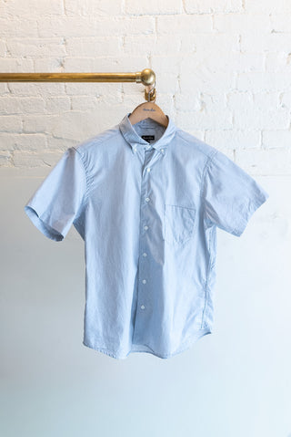 Short Sleeve Single Needle Shirt, Black Pencil Stripe