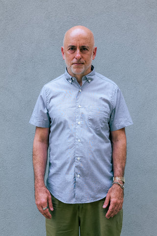 Short Sleeve Single Needle Shirt, Shot Grey