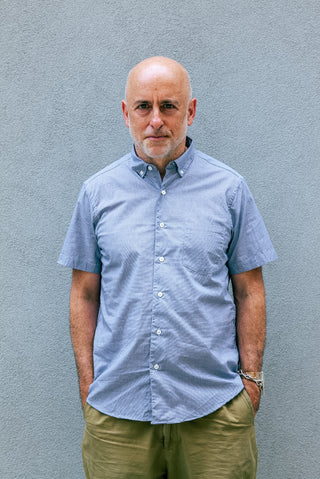 Short Sleeve Single Needle Shirt, Micro Blue Houndstooth