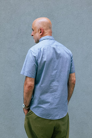 Short Sleeve Single Needle Shirt, Micro Blue Houndstooth