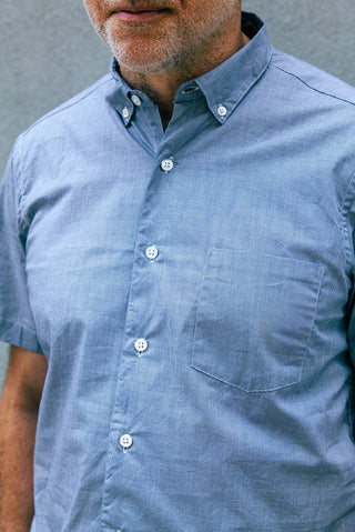 Short Sleeve Single Needle Shirt, Micro Blue Houndstooth