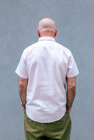 Short Sleeve Single Needle Shirt, Pink Emboss Stripe