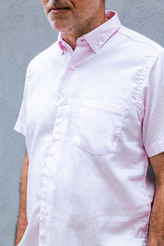 Short Sleeve Single Needle Shirt, Pink Emboss Stripe