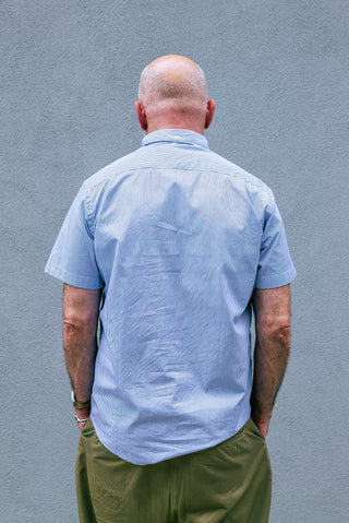 Short Sleeve Single Needle Shirt, Royal Blue/White Stripe
