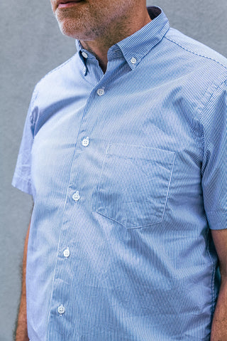 Short Sleeve Single Needle Shirt, Royal Blue/White Stripe