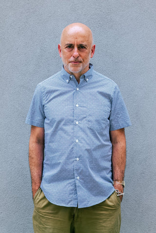 Short Sleeve Single Needle Shirt, Navy Peekaboo Check