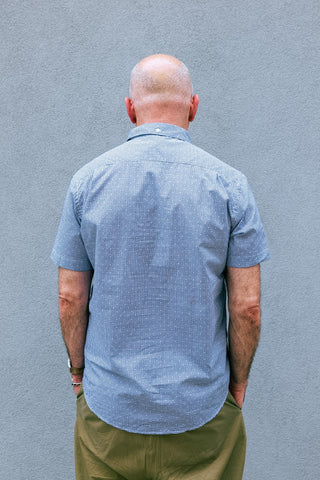 Short Sleeve Single Needle Shirt, Navy Peekaboo Check
