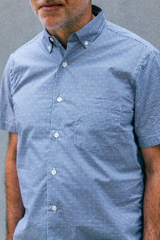 Short Sleeve Single Needle Shirt, Navy Peekaboo Check