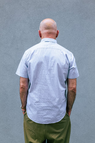 Short Sleeve Single Needle Shirt, Black Pencil Stripe