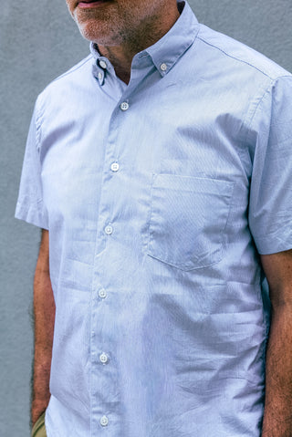 Short Sleeve Single Needle Shirt, Black Pencil Stripe