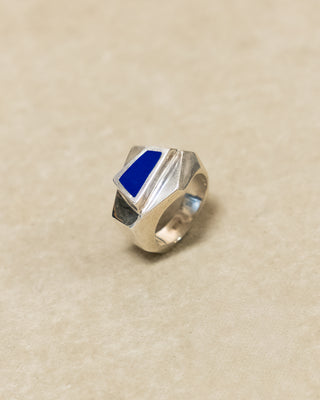 Silver and Lapis Geometric Ring