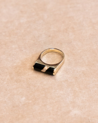 Gold Ring with Double Onyx and Diamonds