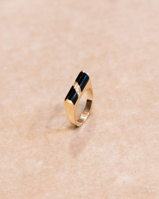 Gold Ring with Double Onyx and Diamonds