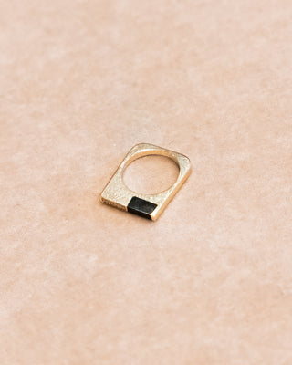 Thin Gold Ring with Onyx and Diamonds