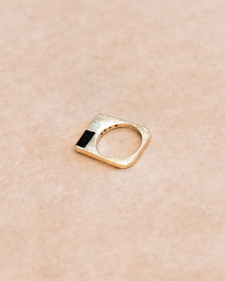 Thin Gold Ring with Onyx and Diamonds