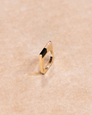 Thin Gold Ring with Onyx and Diamonds