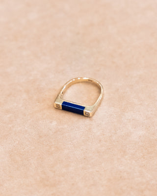 Gold Ring with Center Lapis and Diamonds