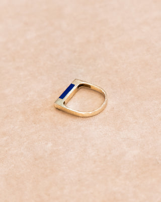 Gold Ring with Center Lapis and Diamonds