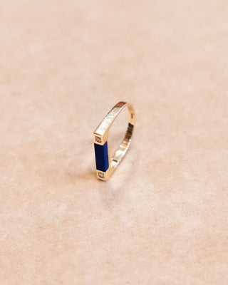 Gold Ring with Center Lapis and Diamonds