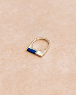 Thin Gold Ring with Lapis and Diamonds