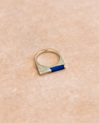 Thin Gold Ring with Lapis and Diamonds