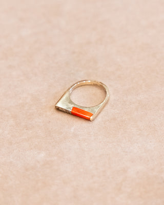 Thin Gold Ring with Red Coral and Diamonds